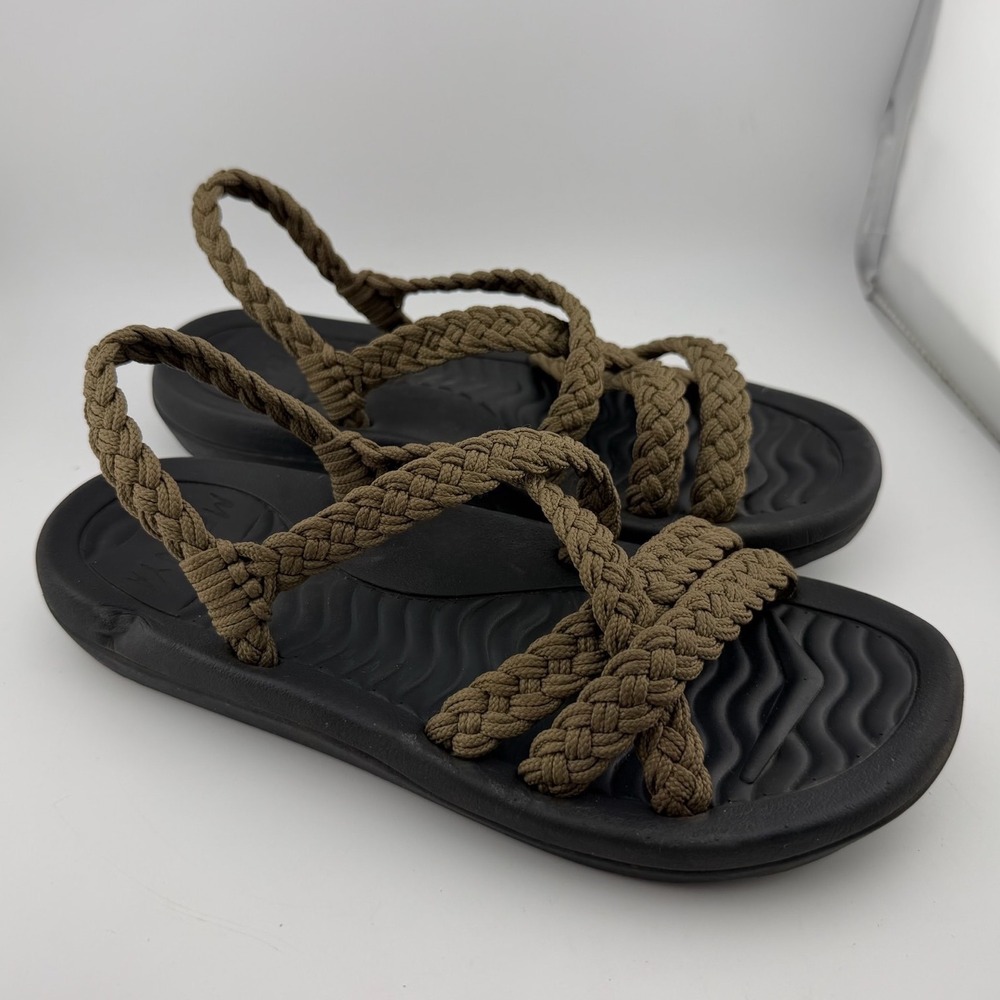 Megnya Braided Rope Sandals Size 6 Olive Green Excellent Strappy Boho Summer